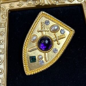 Vintage Park Lane gold-tone heraldic shield brooch with crossed swords